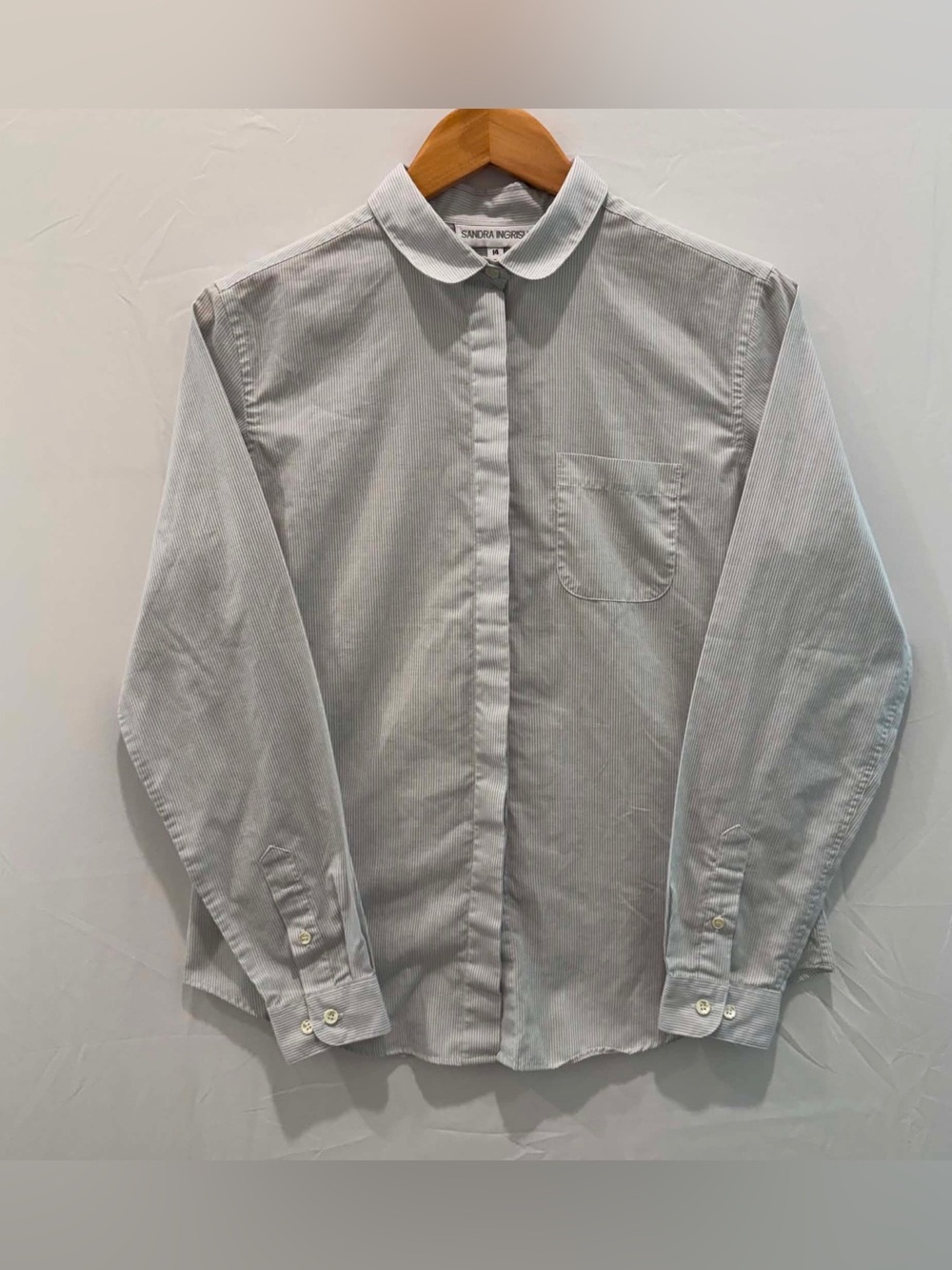 Sandra Ingrish Light Gray Light Gray Pinstripe Button-Down Shirt cotton blend M